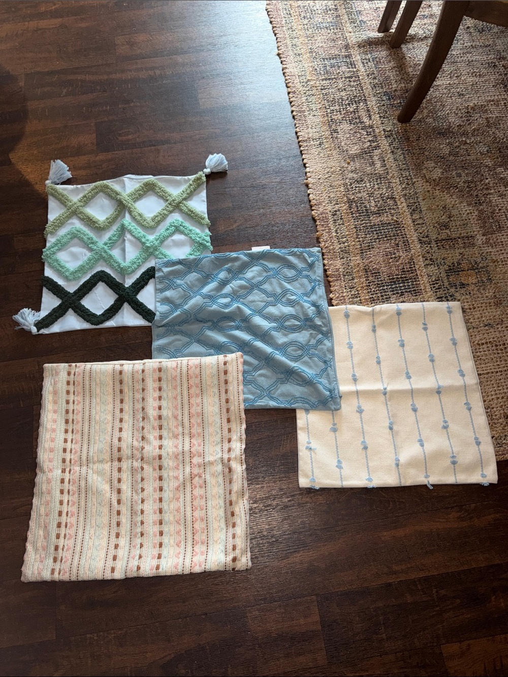 Set of 4 Decorative Throw Pillow Covers - Blue, Cream, Green, Blush 18x18